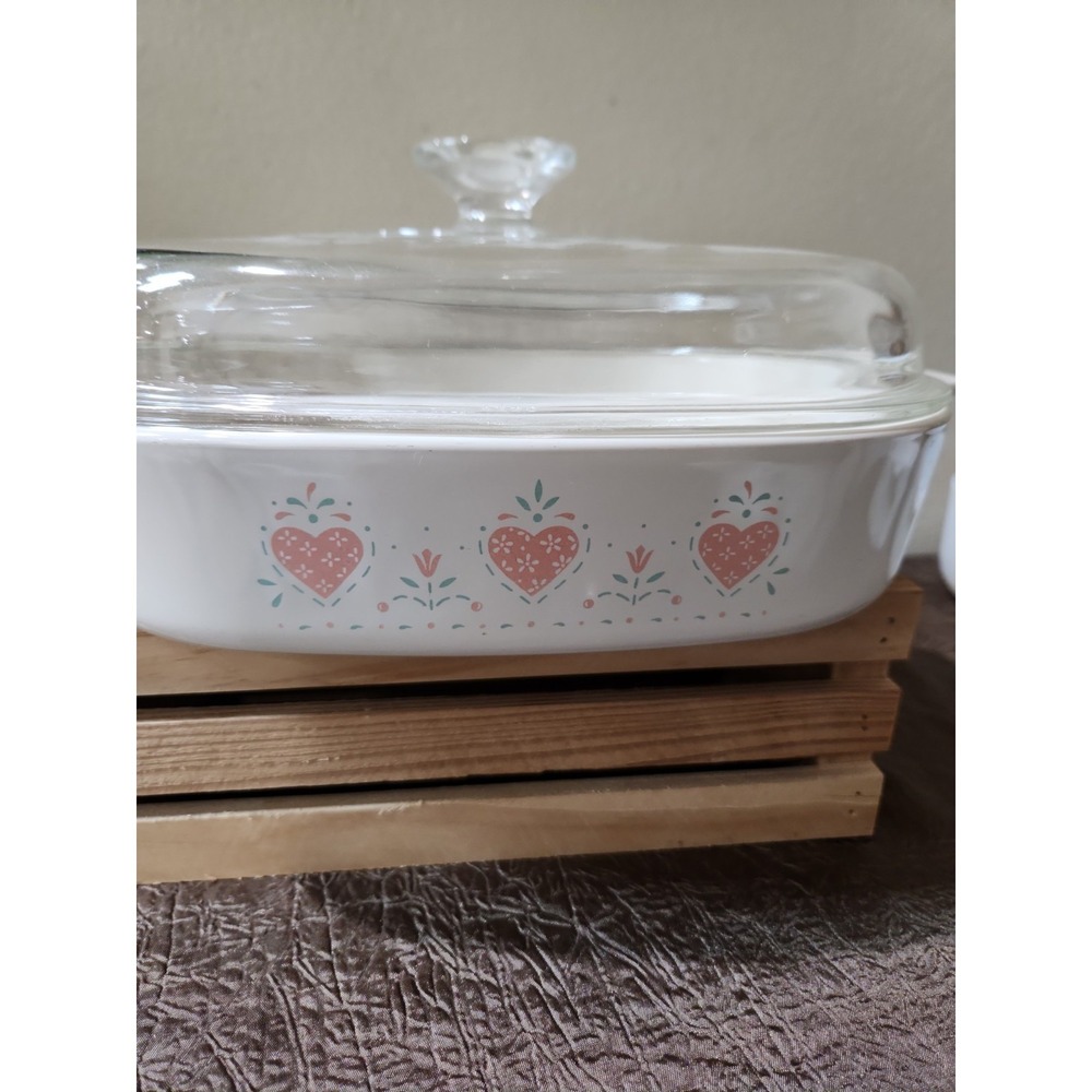 Corning Ware Forever Yours  Casserole Dish with Lid A-1-B 1  Pink Hearts Vintage - Picture 3 of 12